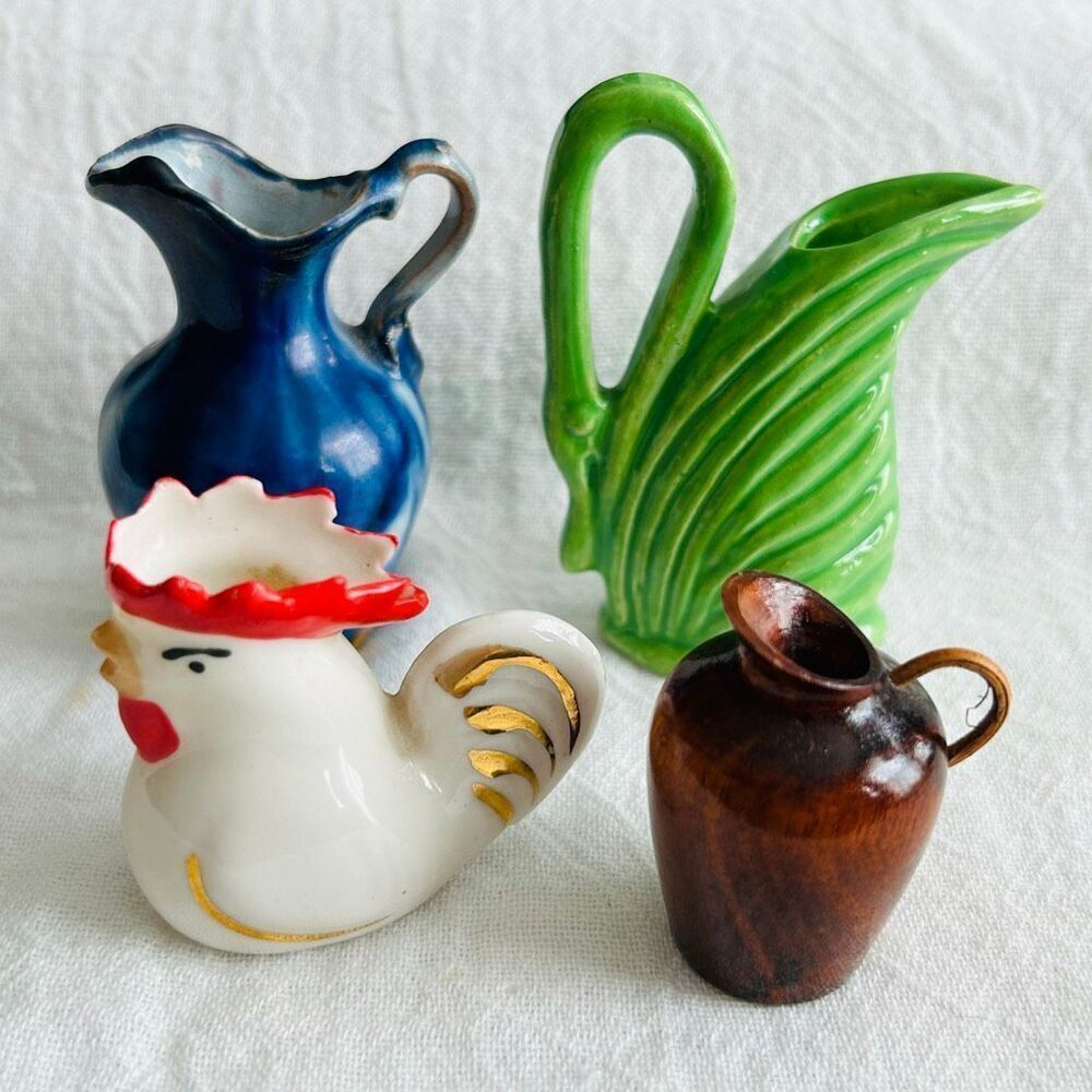 4 Vintage Miniature Pitchers Ceramic Floral Souvenir Toby Girl